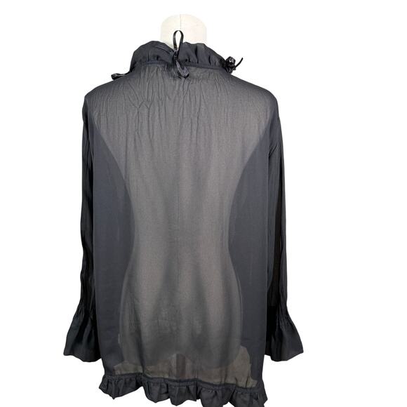 Jaipur Black Sheer Ruffle Tie-Front Blouse | Romantic Goth Boho Top | Size XL - Picture 3 of 13